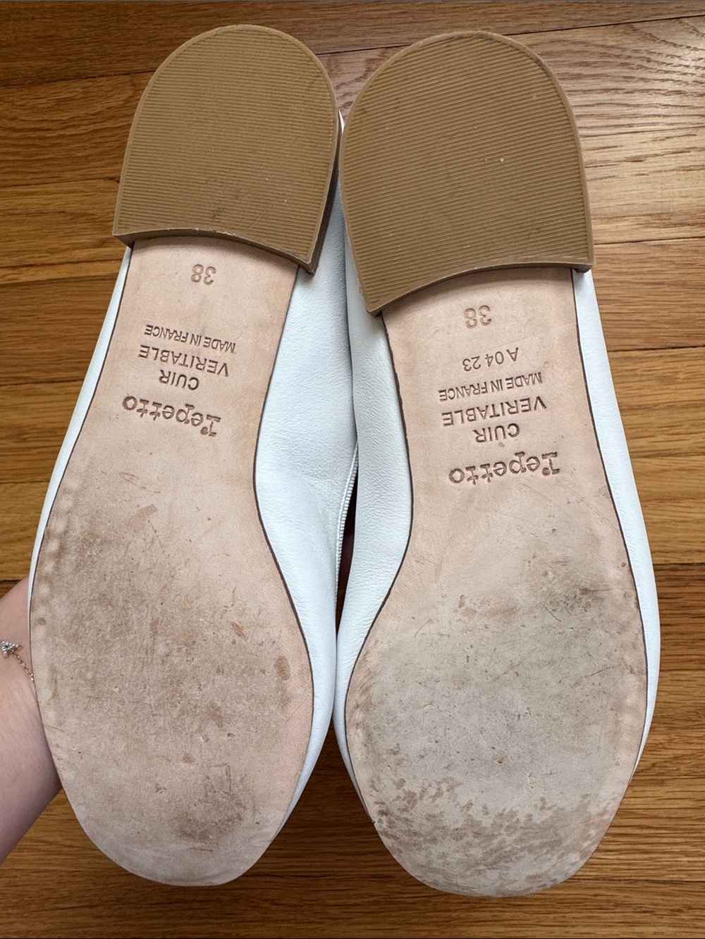 Repetto White Leather Ballet Flats with Bow Trim - Picture 2 of 4